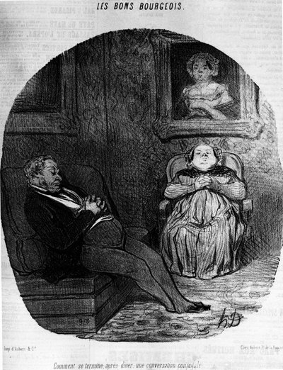 Les Bons Bourgeois：寝ているカップル - ドーミエ作、1846年11月5日の「シャリヴァリ」に掲載。 作： Honoré Daumier