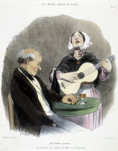 歌手と一緒に酒を飲む男-オノレ・ドーミエの「人生の最良の日」の中で 作： Honoré Daumier