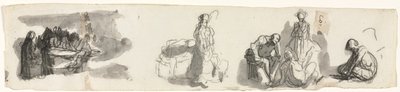 右に4つの数字のグループがある研究シート（直腸） 作： Honoré Daumier