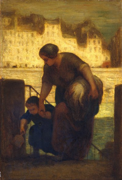 The Laundress、c.1863（木の油） 作： Honoré Daumier