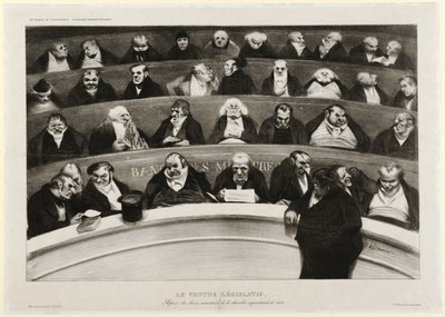 立法腹：1834年の即興室の大臣のベンチの眺め（リトグラフ） 作： Honoré Daumier