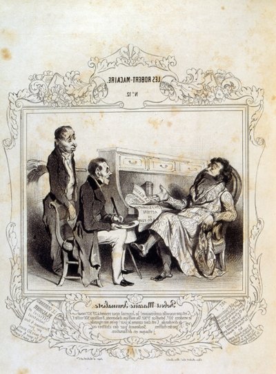 フィリッポンのアイデアや伝説を描いたイラストを「Les Cent and Robert Macaire」と題して紹介しています。 作： Honoré Daumier