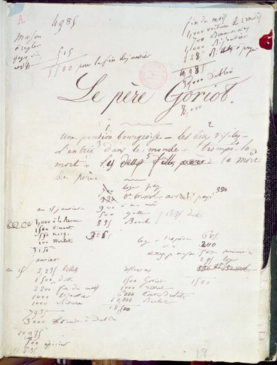 「ル・ペール・ゴリオ」88の原稿ページ。 「ヒューマンコメディ」; 作： Honore de Balzac