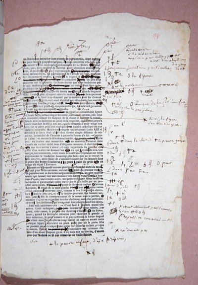Modeste Mignon "の174ページに著者が注釈と修正を加えたプルーフ（紙にペン＆インク） 作： Honore de Balzac