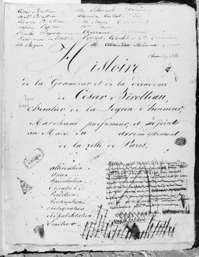 「壮大な歴史とセザールビロトーの衰退」のタイトルページ、1839年 作： Honore de Balzac