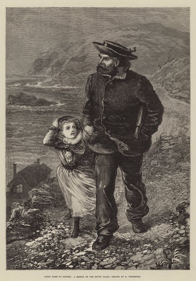 南海岸のスケッチである夕食へ帰る 作： Horace Petherick