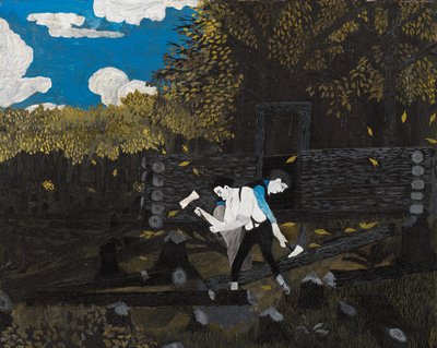 エイブラハム・リンカーンと彼の父（パネルに油彩） 作： Horace Pippin