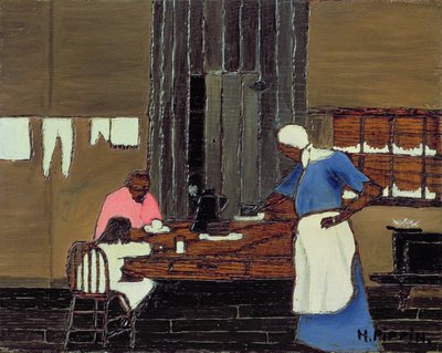 夕食の時間、1940年頃（パネルに油彩） 作： Horace Pippin