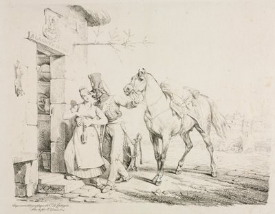 サーヴァントを抱きしめる軽騎兵 作： Emile Jean Horace Vernet