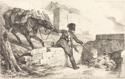地雷に火をつける砲兵 作： Emile Jean Horace Vernet