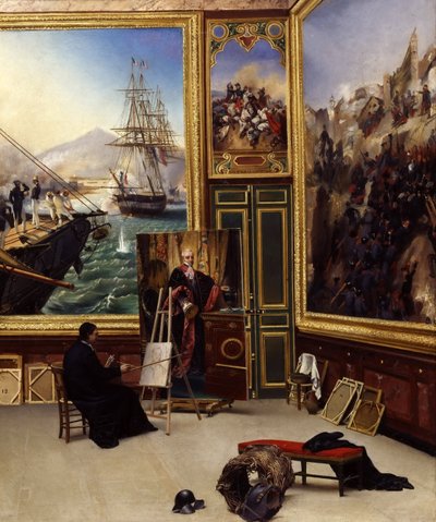 フィリップ兄弟がベルサイユ美術館でフォンタネス侯爵の肖像画をコピー 作： Emile Jean Horace Vernet