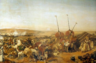 アルジェリアのコンケーテ（1830年～1847年）。"TaguinのAumale公爵によるAbd el Kader (Abd-el-Kader or ibn Muhyi al-Din al-Hasani) (1807-1883)のSmalah (Smala)の捕獲 作： Emile Jean Horace Vernet