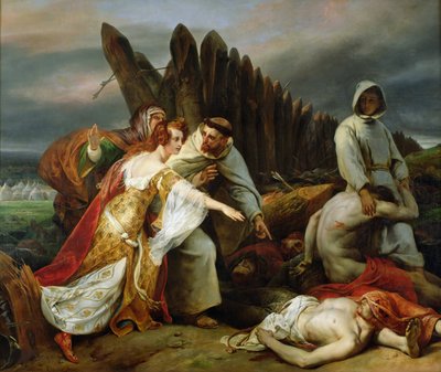 ハロルドの遺体を発見するエディス、1828年。 作： Emile Jean Horace Vernet