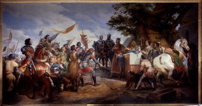 英仏戦争（1202-1214）。"the Battle of Bouvines on 27/07/1214, Philippe Auguste puts in play the crown of France" 彼女はフィリップ・オーギュストのフランス軍とオトン4世のフランドル人とウェルフ人との戦いに対抗した。フランス軍の勝利は決定的なもので、オ 作： Emile Jean Horace Vernet