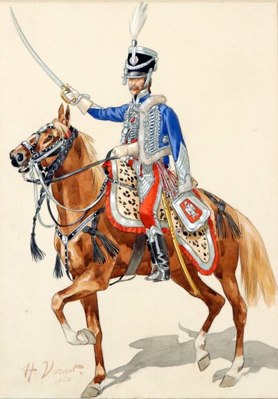 Hussard russe levant son sabre - Russian Hussar Raising his Sabre par Vernet, Horace (1789-1863), - 水彩、インク、紙、30x21 - 個人蔵 作： Emile Jean Horace Vernet