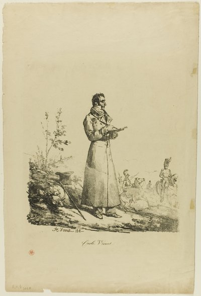 立って描くカール・ヴェルネの肖像 作： Emile Jean Horace Vernet