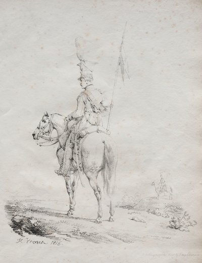 石版のエッセイのコレクション：Le Lancier en Vedette、1816年。 作： Emile Jean Horace Vernet
