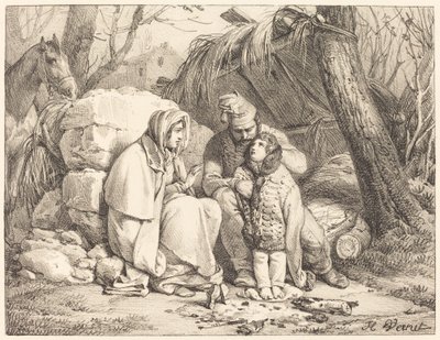 野営された兵士の家族 作： Emile Jean Horace Vernet
