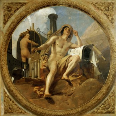 地球上の蒸気の天才 天井画、Salle des Pas perdus、1839-1847。 作： Emile Jean Horace Vernet