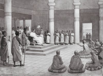 質問するミリンダ王、紀元前140年（リトグラフ） 作： Horace van Ruith