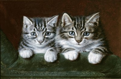 二匹のぶち猫（キャンバスに油彩） 作： Horatio Henry Couldery