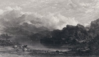 高原の湖、霧が山で休む 作： Horatio Macculloch