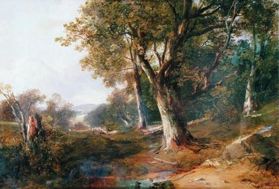 遠くに城のある森の風景」1865年頃（油彩・キャンバス 作： Horatio McCulloch