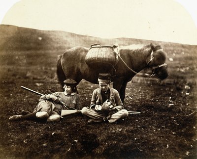 狩猟後の馬とチャーリーとピールロス、c.1856-1859 作： Horatio Ross