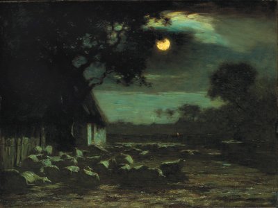 羊飼い、ムーンライト、1906年。 作： Horatio Walker