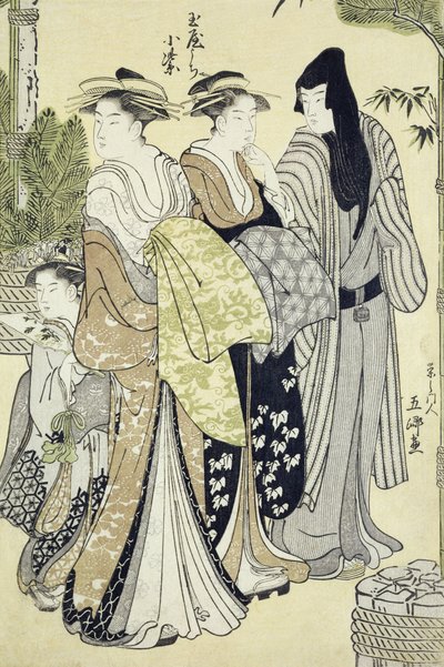 多摩屋のコムラサキ、正月（木版画 作： Hosada Gokei or Gokyo