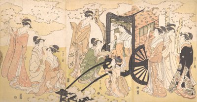 高貴な貴婦人と付き添いによる桜の遠足、約。 1797年。 作： Hosoda Eishi