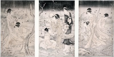 夕暮れ時の蛍狩り1796-97（木版画） 作： Hosoda Eishi
