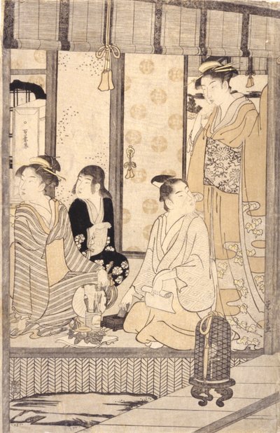 朝顔（朝来）（色木版画） 作： Hosoda Eishi
