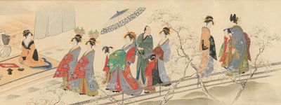 19世紀初頭、幸運の3つの神々が吉原を訪れます。 作： Hosoda Eishi