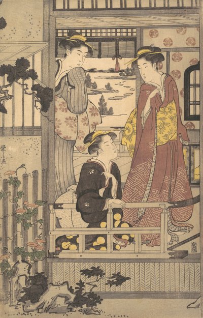 ベランダの 3 人の女性、1756 年から 1829 年。 作： Hosoda Eishi