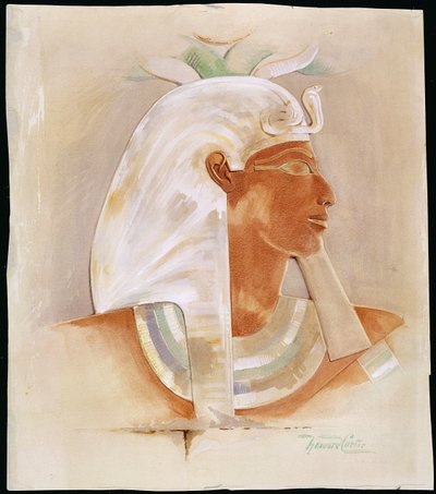 マカレハトシェプスト女王の頭（紀元前1503-1482年頃）（紙にトイレ） 作： Howard Carter