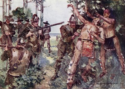 Kuvitus Henry Wadsworth Longfellowin The Courtship of Miles Standishin teokseen (värilitho) 作： Howard Chandler (after) Christy