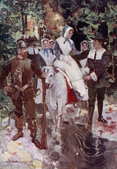 Henry Wadsworth LongfellowによるThe Courtship of Miles Standishのイラスト（カラーリソ） 作： Howard Chandler (after) Christy