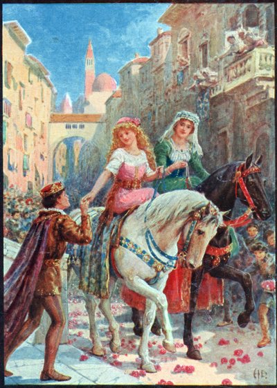 Raphael Tuck & Sons 発行の Lilia E. Romano 作「Italian Fairy Tales」の表紙 (カラー リソ) 作： Howard Davie