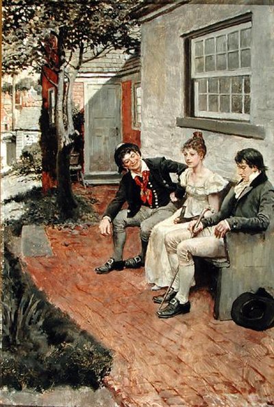 1895年12月のハーパーズ・マンスリー・マガジンに掲載されたハワード・パイルの「陸と海」からのセーラーの恋人（キャンバスに油彩） 作： Howard Pyle