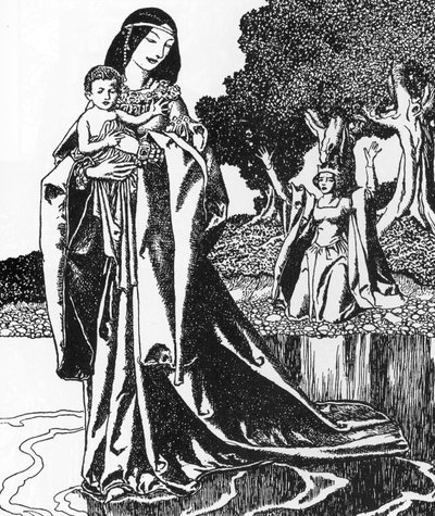 Arthurian Legend: la dame du Lac bleve Lancelot enfant (ランスロットは湖の乙女にさらわれた) ハワード・パイル (1853-1911) 作「円卓のチャンピオンの物語」より 1903 年 個人蔵 作： Howard Pyle