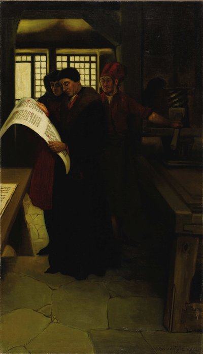 プレスでのグーテンベルク、1902年。 作： Howard Pyle