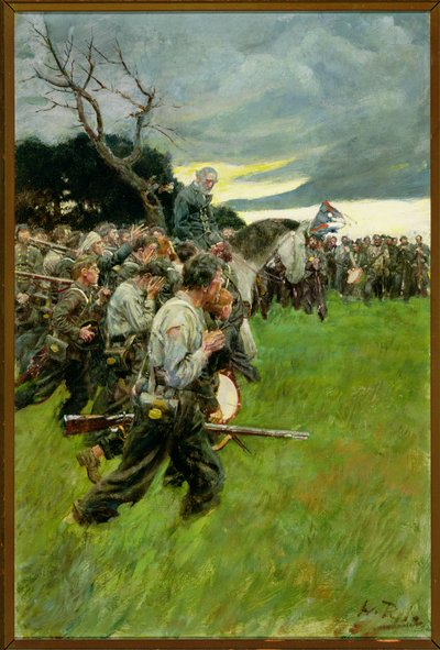 彼の軍隊は解散し、A.R.H. ハーパーズ マンスリー マガジンに掲載されたランソン、1911 年 2 月 (キャンバスに油彩) 作： Howard Pyle