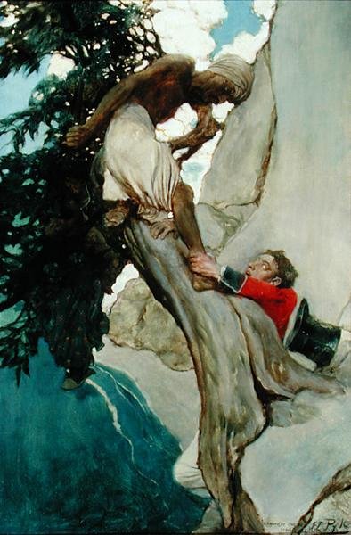 1902 年 8 月にスクリブナーズ マガジンに掲載された、Arthur Quiller-Couch (1863-1944) による「Sinbad in Burrator」より、私は彼の足首をつかみました (キャンバスに油彩) 作： Howard Pyle
