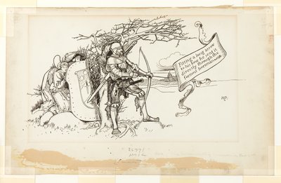 収容環境の挿絵、II; 弓に長い矢をつけ、先頭の騎手に直接矢を放った 作： Howard Pyle