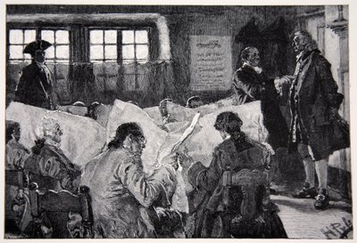 ニューヨークのコーヒーハウスの閲覧室で 作： Howard Pyle