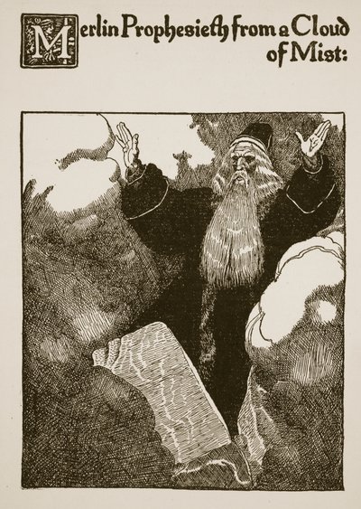 霧の雲からのマーリン預言者、「ローンセロット卿とその仲間たちの物語」、1907年のイラスト 作： Howard Pyle