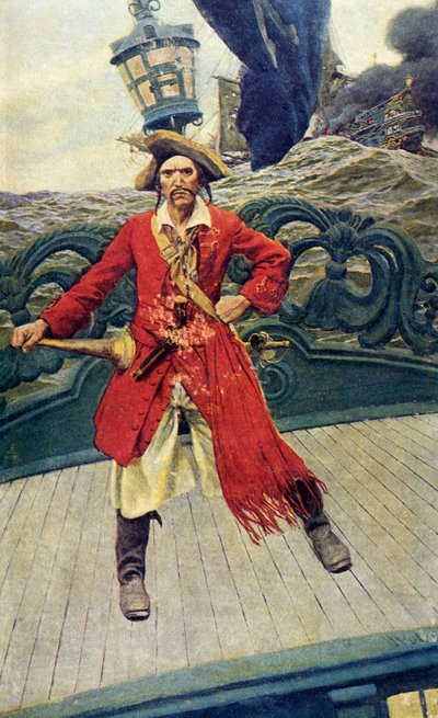 甲板上の海賊船長、20世紀初頭（本の挿絵） 作： Howard Pyle
