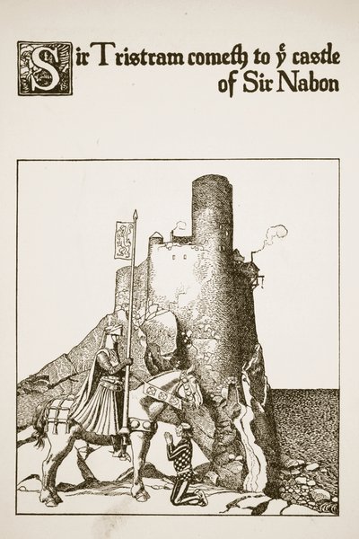 トリストラム卿がナボン卿の城にやってくる、「円卓のチャンピオンの物語」のイラスト 作： Howard Pyle