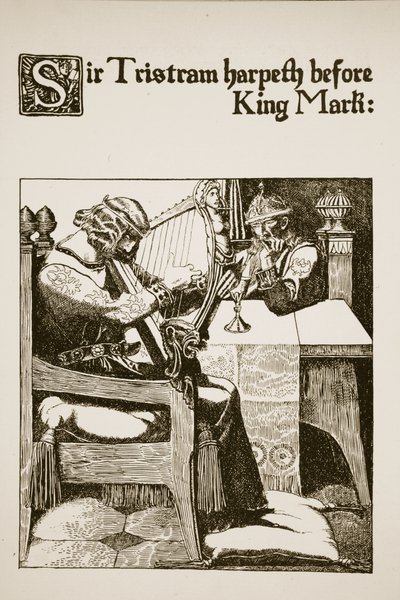 マーク・キングの前でトリストラム卿がハープス、「円卓のチャンピオンの物語」のイラスト 作： Howard Pyle